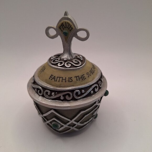 SPIRITUAL HARVEST FAITH PRAYER BOX GREEN JEWELED SILVER TONE - Picture 4 of 10